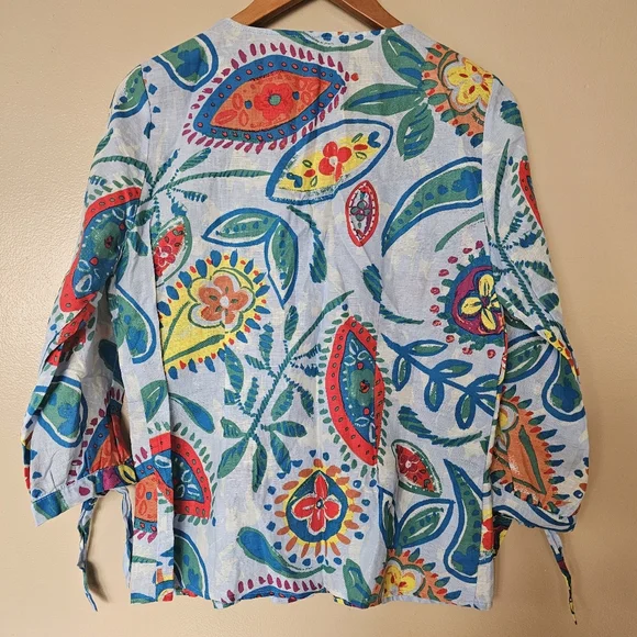 Hester & Orchard Anthropologie Linen Blend Paisley Top M Boho Resortwear Beachy - Picture 8 of 10